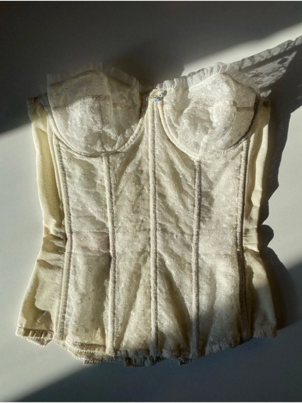 Vintage 1950s Warner's Merry Widow White Lace Boned Bustier Corset Size 32 33